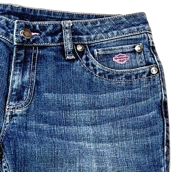 HARLEY-DAVIDSON ♡ Sweet Pink Accent Embellished Bling HARLEY Blue Jeans 10 - Picture 7 of 16